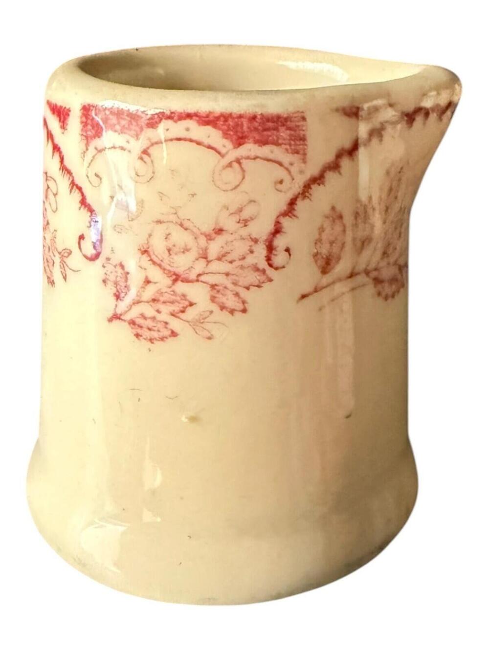 Vintage Red Beige Creamer Pitcher Floral Art Deco Style No Handle